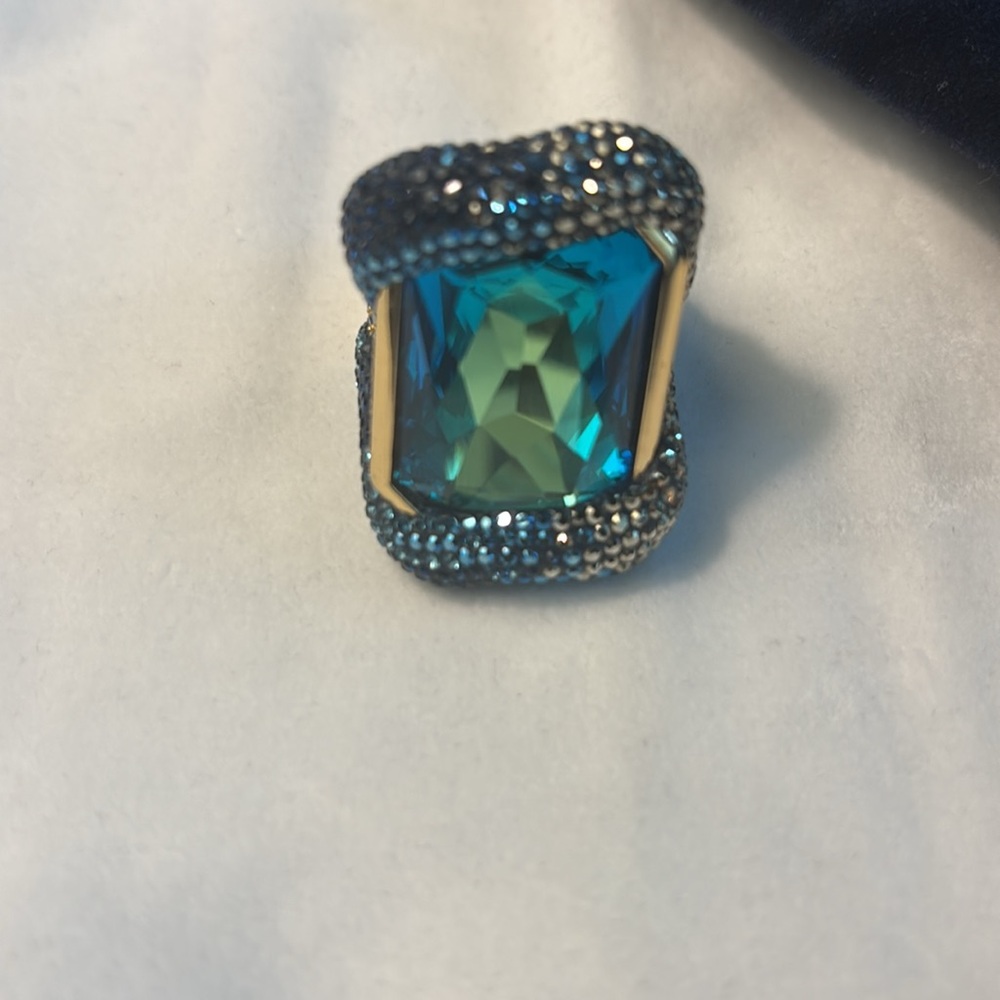 Huge Statement Ring. Blue and Gold Statement Ring 7 like NEW!! XL Cocktail Ring. - Picture 6 of 15